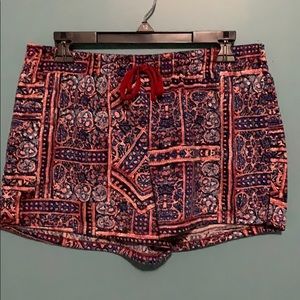 Navy and red print shorts